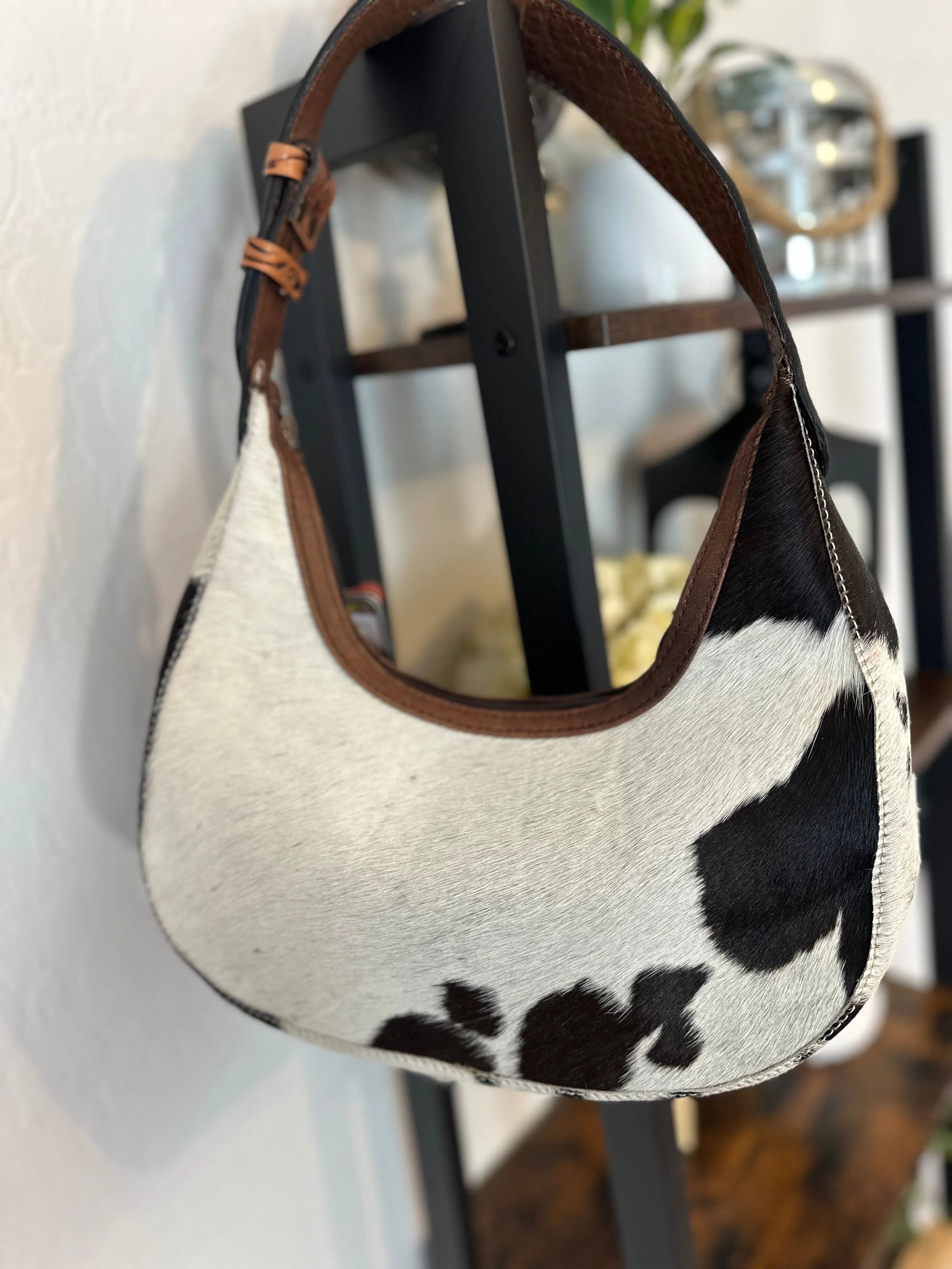 Small Cowhide and Leather Hobo Purse