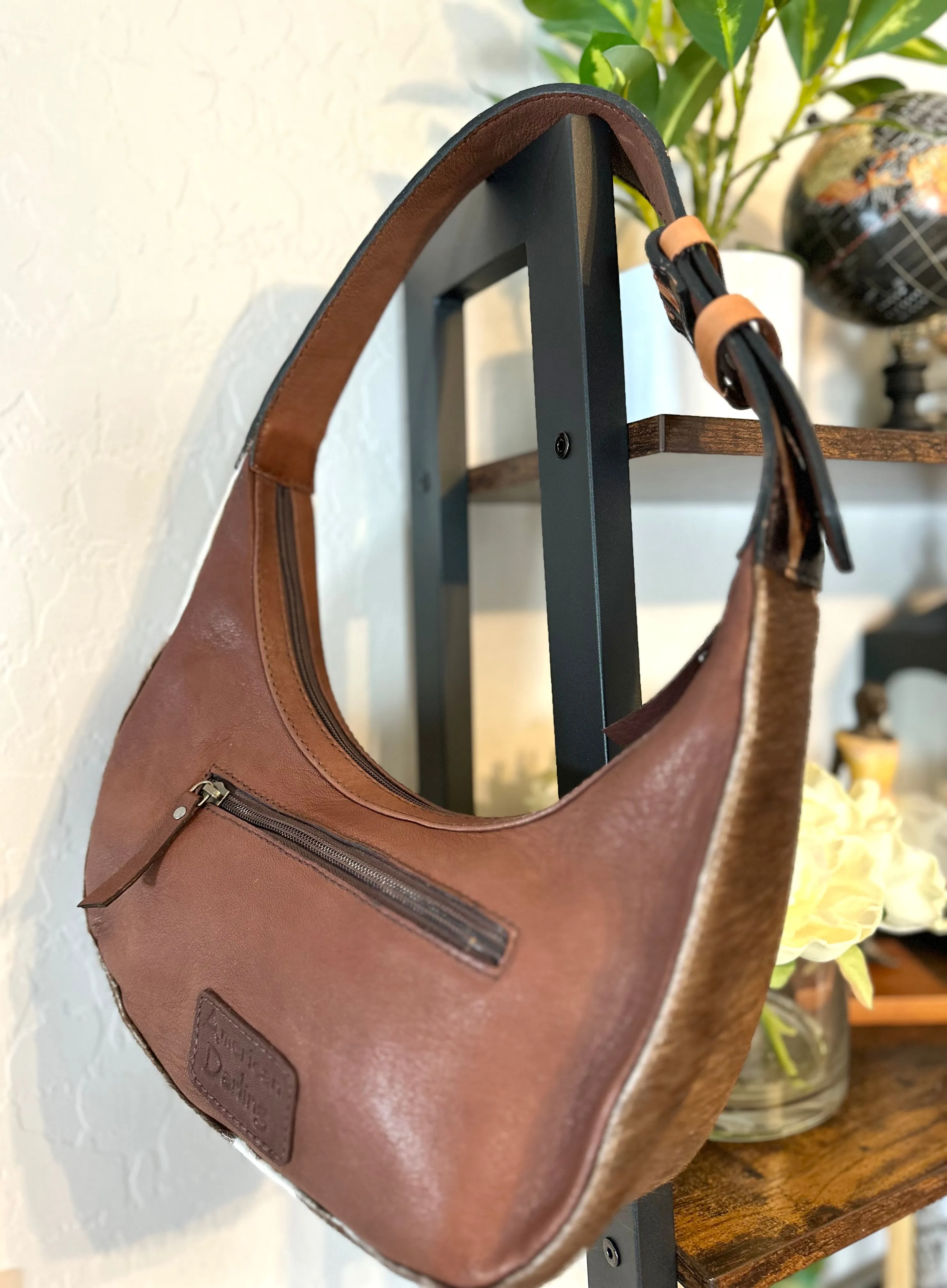 Small Cowhide and Leather Hobo Purse