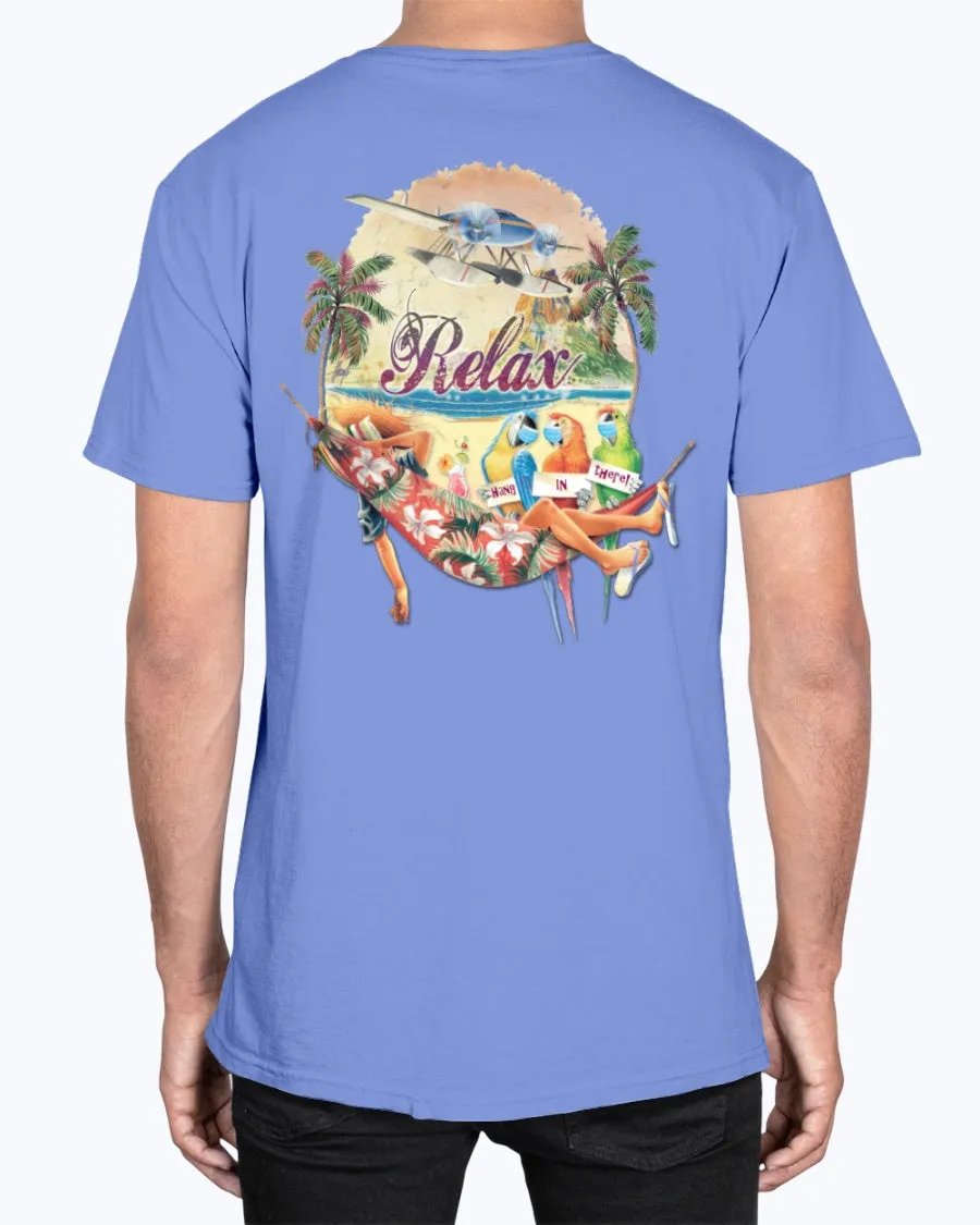 Social Distancing Relax Parrots Hang in There Soft Washed 6.1 Oz Cotton T-shirt