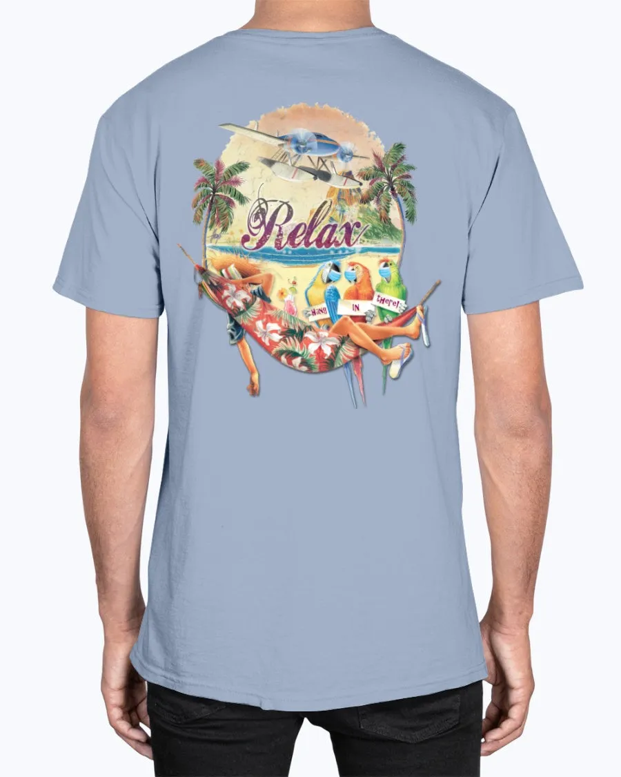 Social Distancing Relax Parrots Hang in There Soft Washed 6.1 Oz Cotton T-shirt