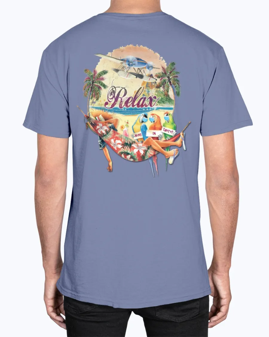 Social Distancing Relax Parrots Hang in There Soft Washed 6.1 Oz Cotton T-shirt