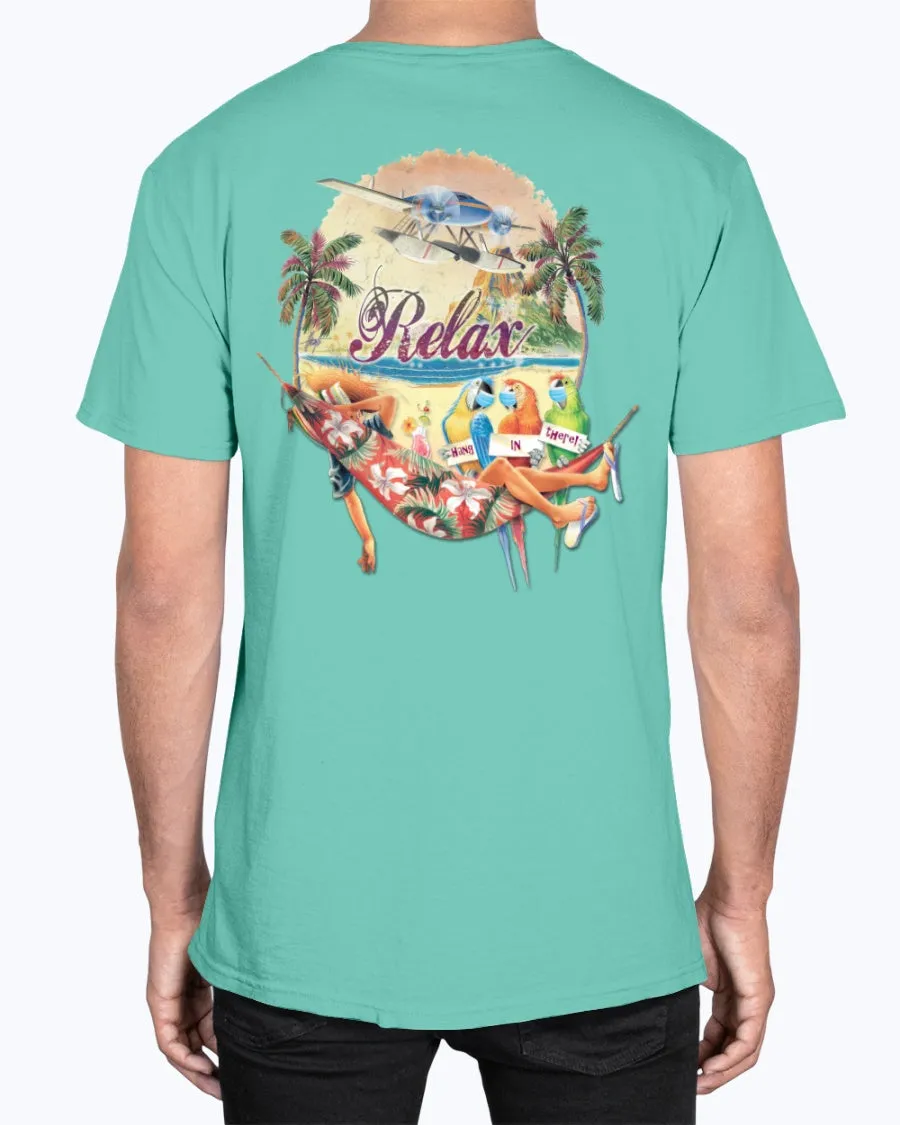 Social Distancing Relax Parrots Hang in There Soft Washed 6.1 Oz Cotton T-shirt