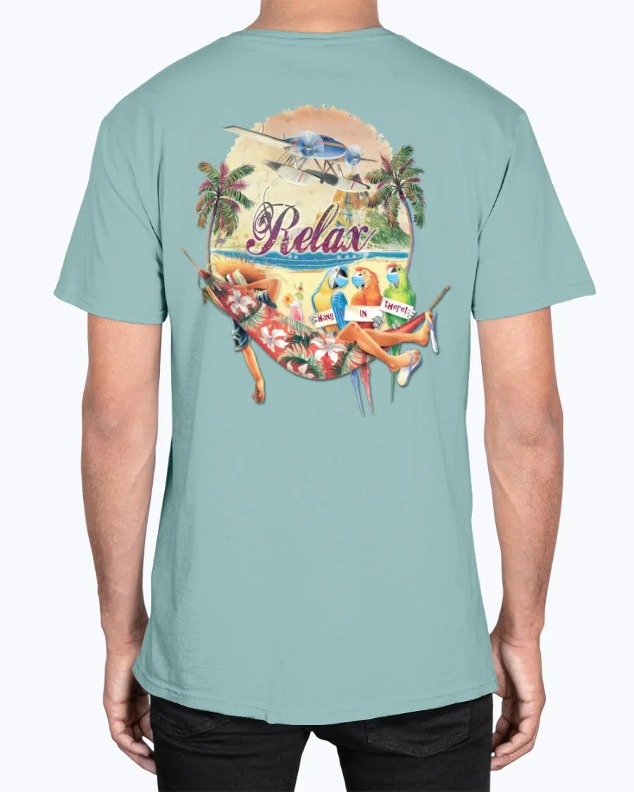 Social Distancing Relax Parrots Hang in There Soft Washed 6.1 Oz Cotton T-shirt
