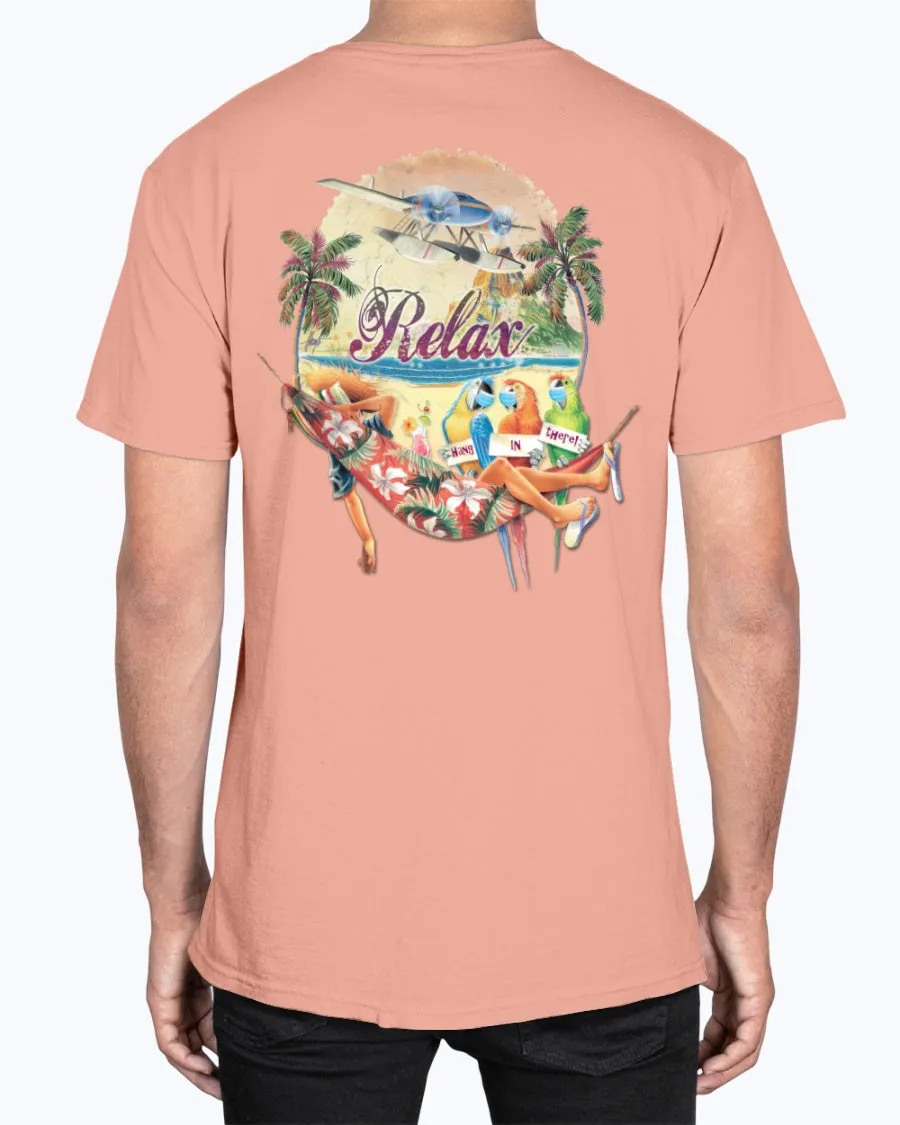 Social Distancing Relax Parrots Hang in There Soft Washed 6.1 Oz Cotton T-shirt
