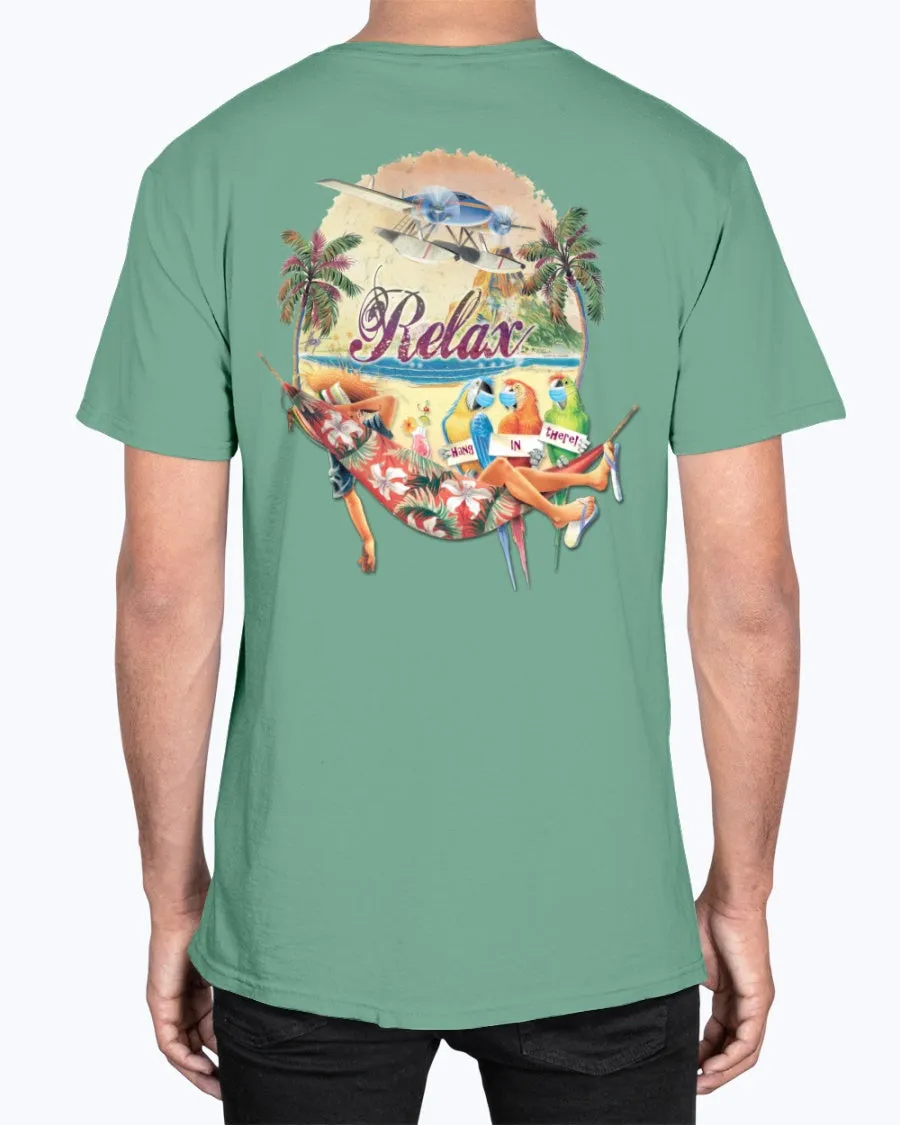 Social Distancing Relax Parrots Hang in There Soft Washed 6.1 Oz Cotton T-shirt