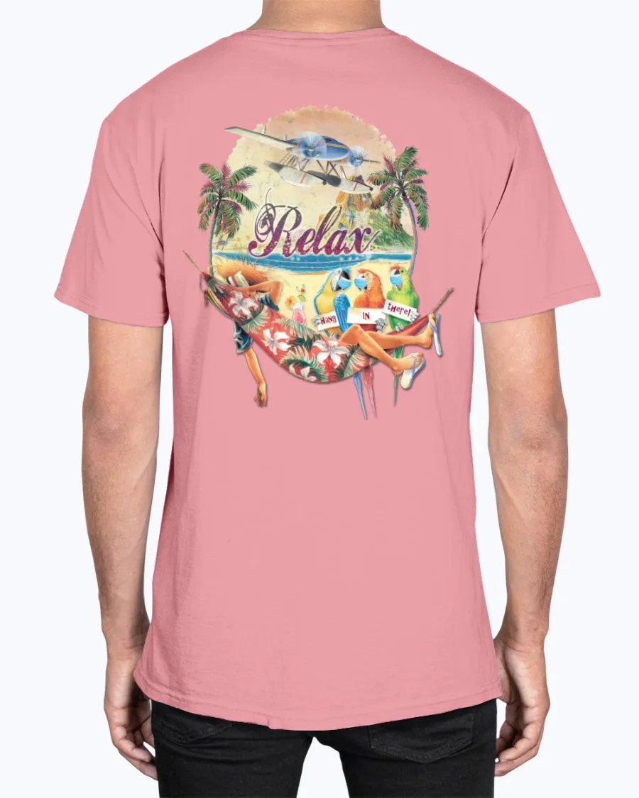 Social Distancing Relax Parrots Hang in There Soft Washed 6.1 Oz Cotton T-shirt