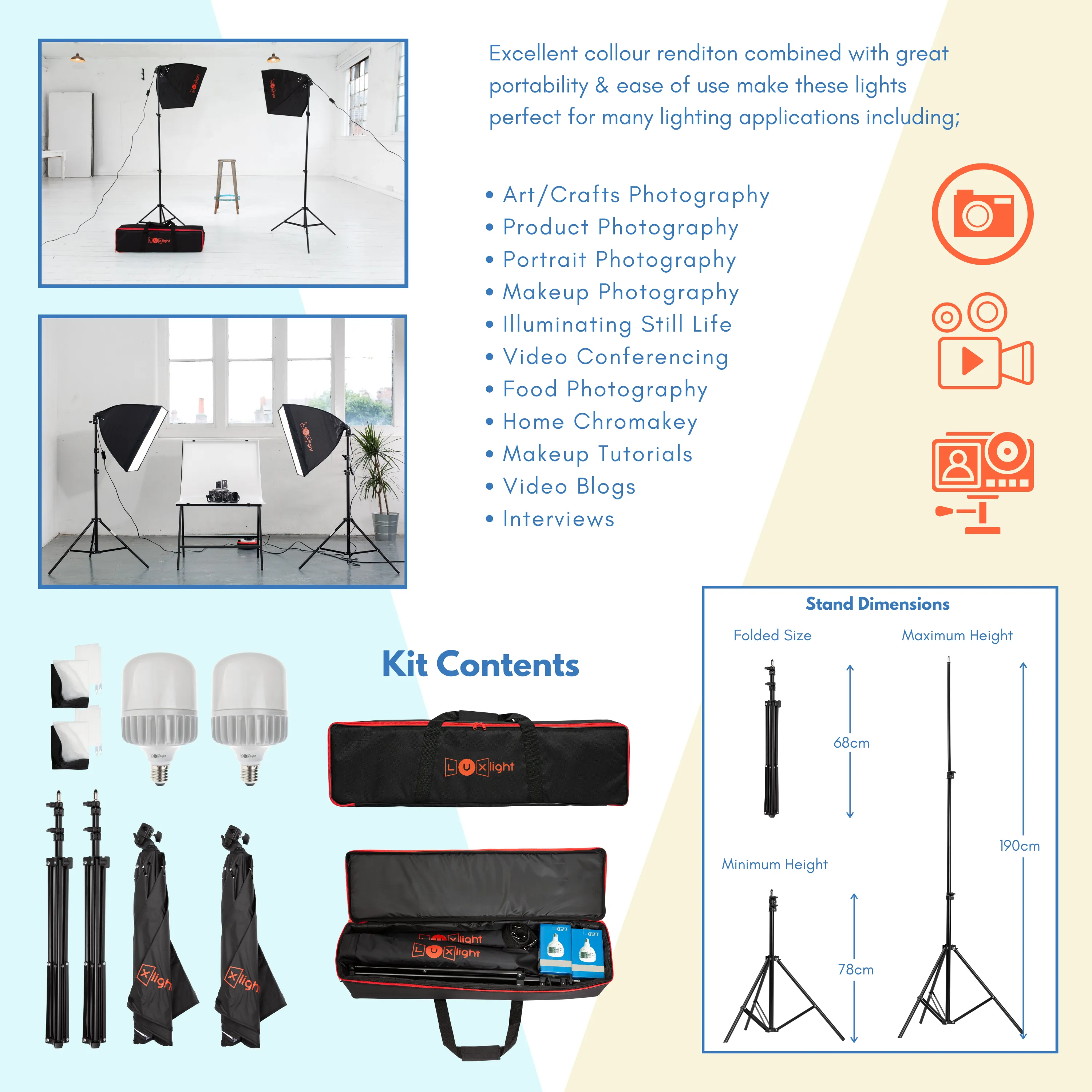 Softbox Lighting Kit | Photo & Video | Vivid Pro | 11,000 Lumens LED | CRI 94