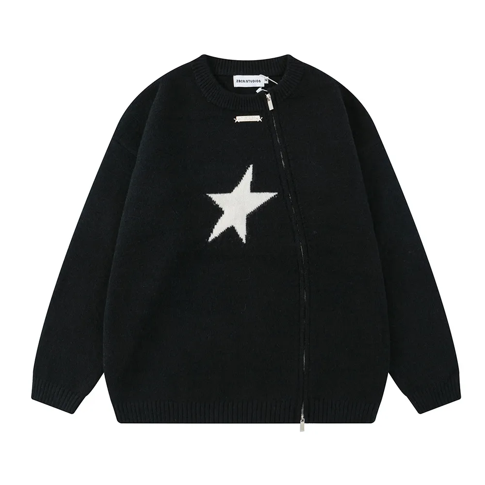 Solid Color Star Zipper  Pullover Sweater