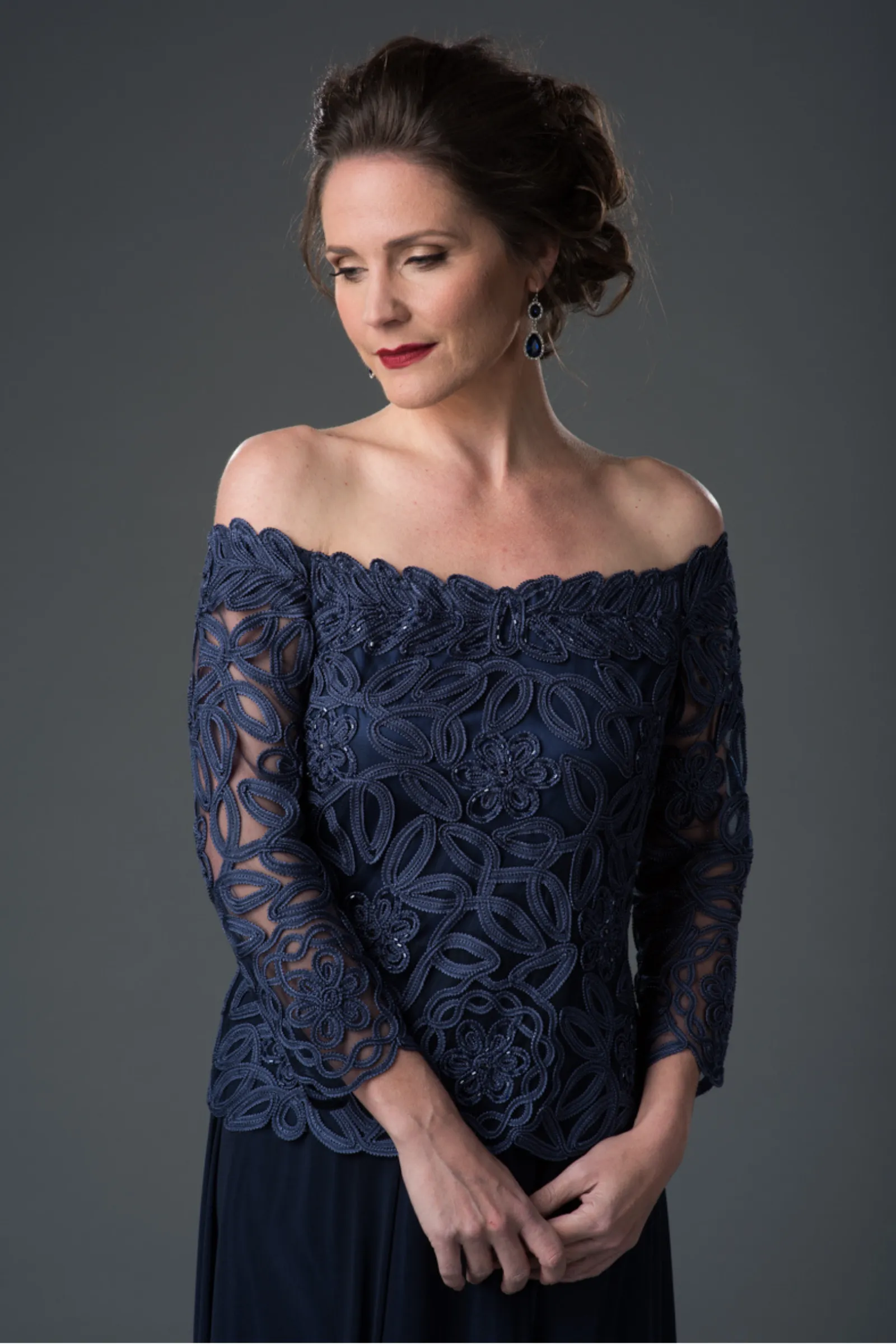Soulmates 1614 Off Shoulder 3/4 Sleeve Evening Gown