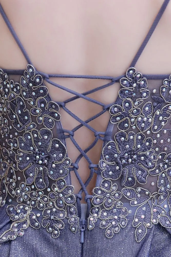 Spaghetti Strap Ombre Pruple Sparkle Prom Dresses
