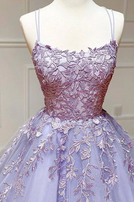 Spaghetti Straps Floral Lace Aline Evening Gown Sleeveless Prom Party Gowns