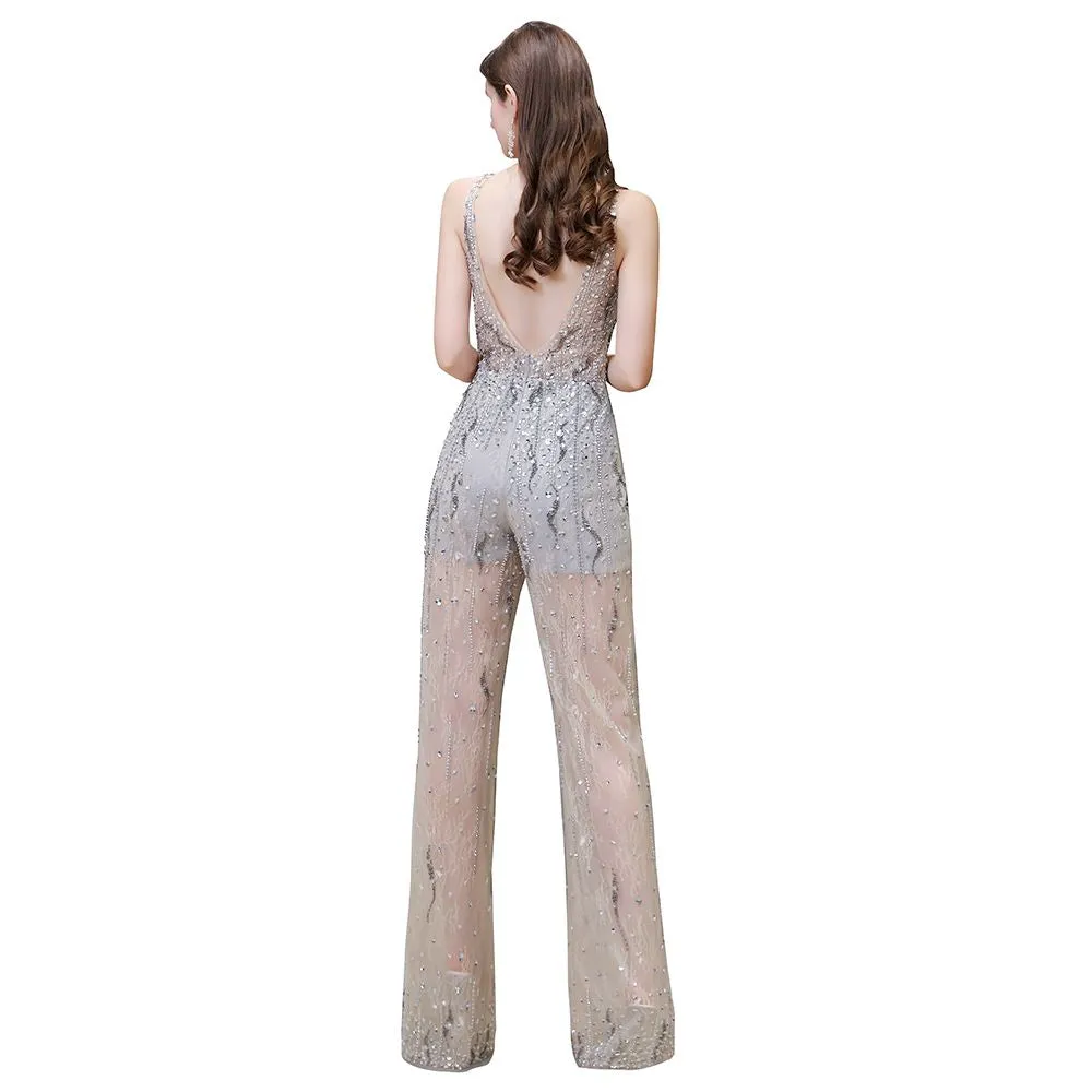 Sparkle Illusion High neck See-through Prom Jumpsuit