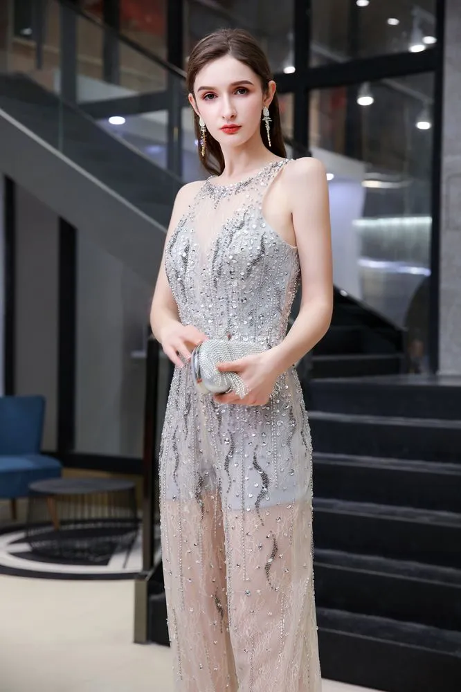 Sparkle Illusion High neck See-through Prom Jumpsuit