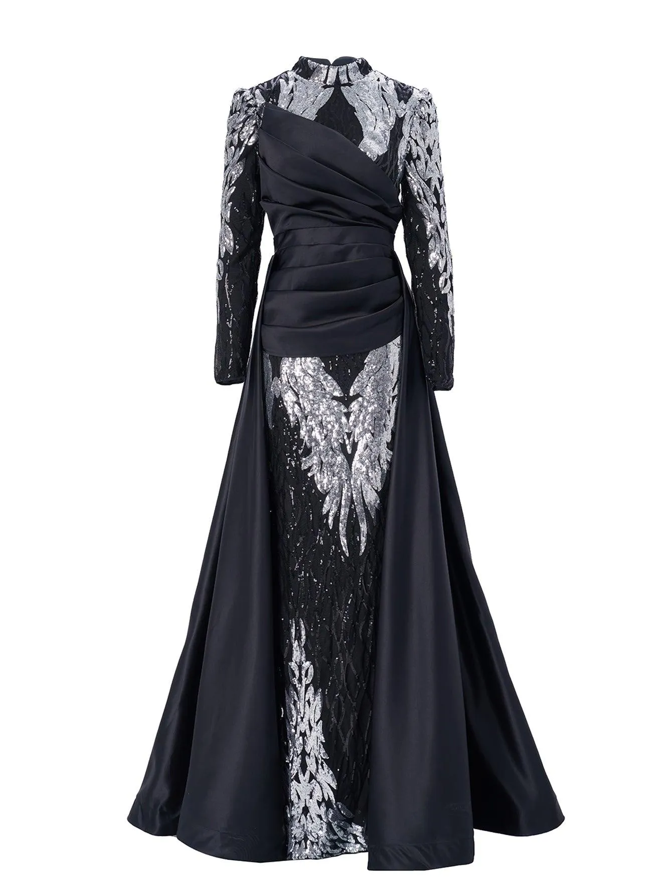 Stand Collar Fold Satin Sequin Dress MES00579