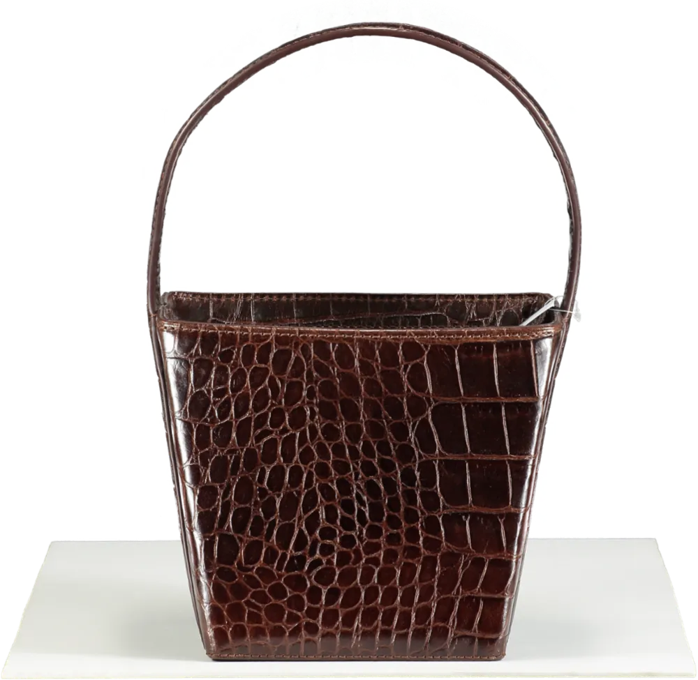 STAUD Brown Edie Croc-Embossed Leather Bucket Bag
