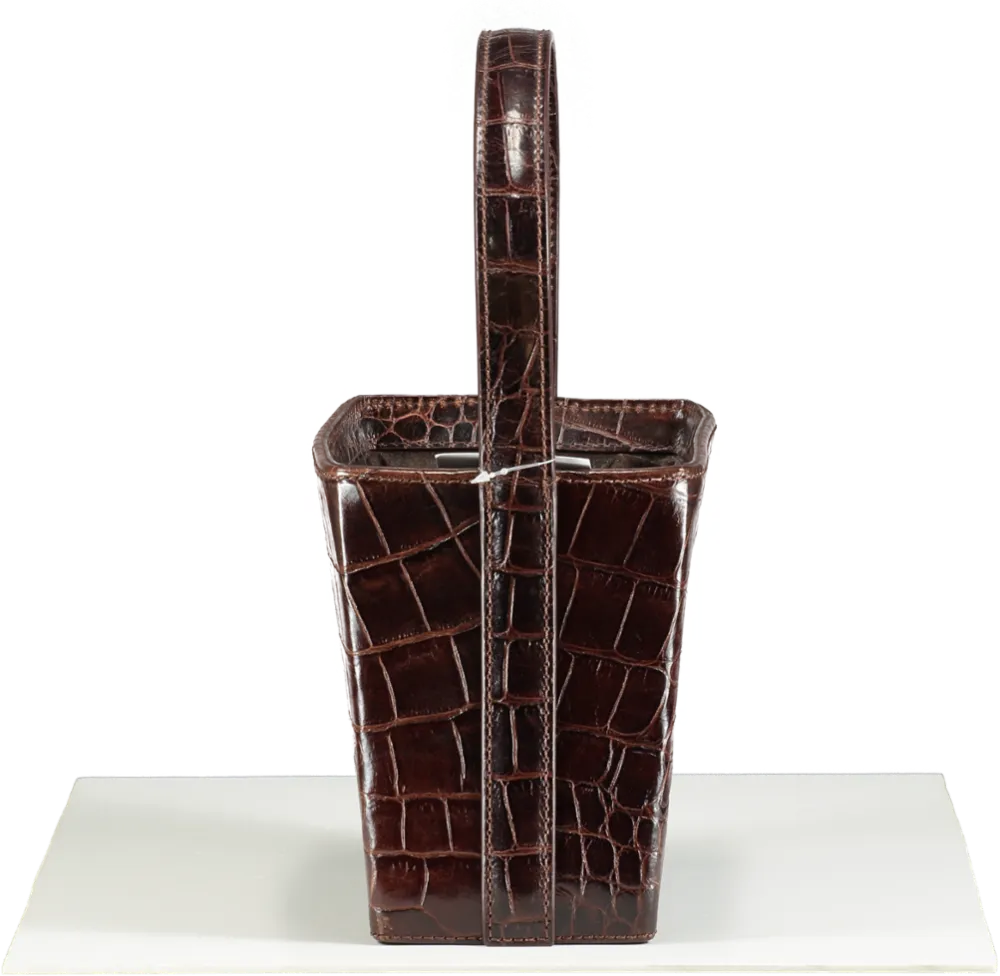 STAUD Brown Edie Croc-Embossed Leather Bucket Bag