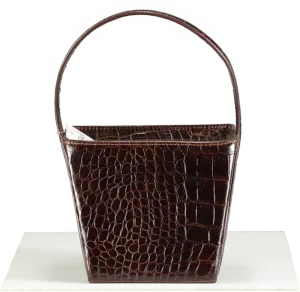 STAUD Brown Edie Croc-Embossed Leather Bucket Bag