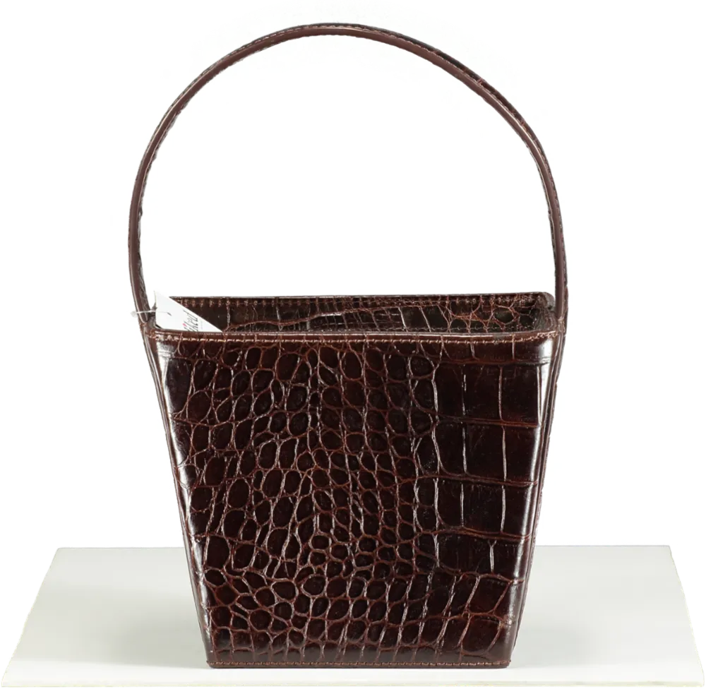 STAUD Brown Edie Croc-Embossed Leather Bucket Bag
