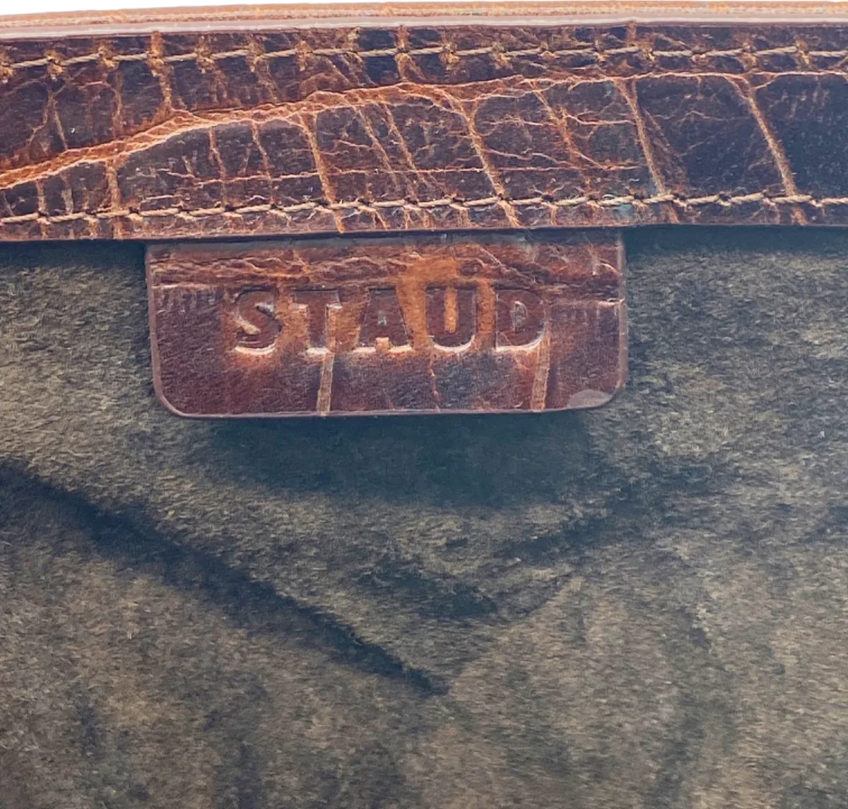 STAUD Brown Edie Croc-Embossed Leather Bucket Bag