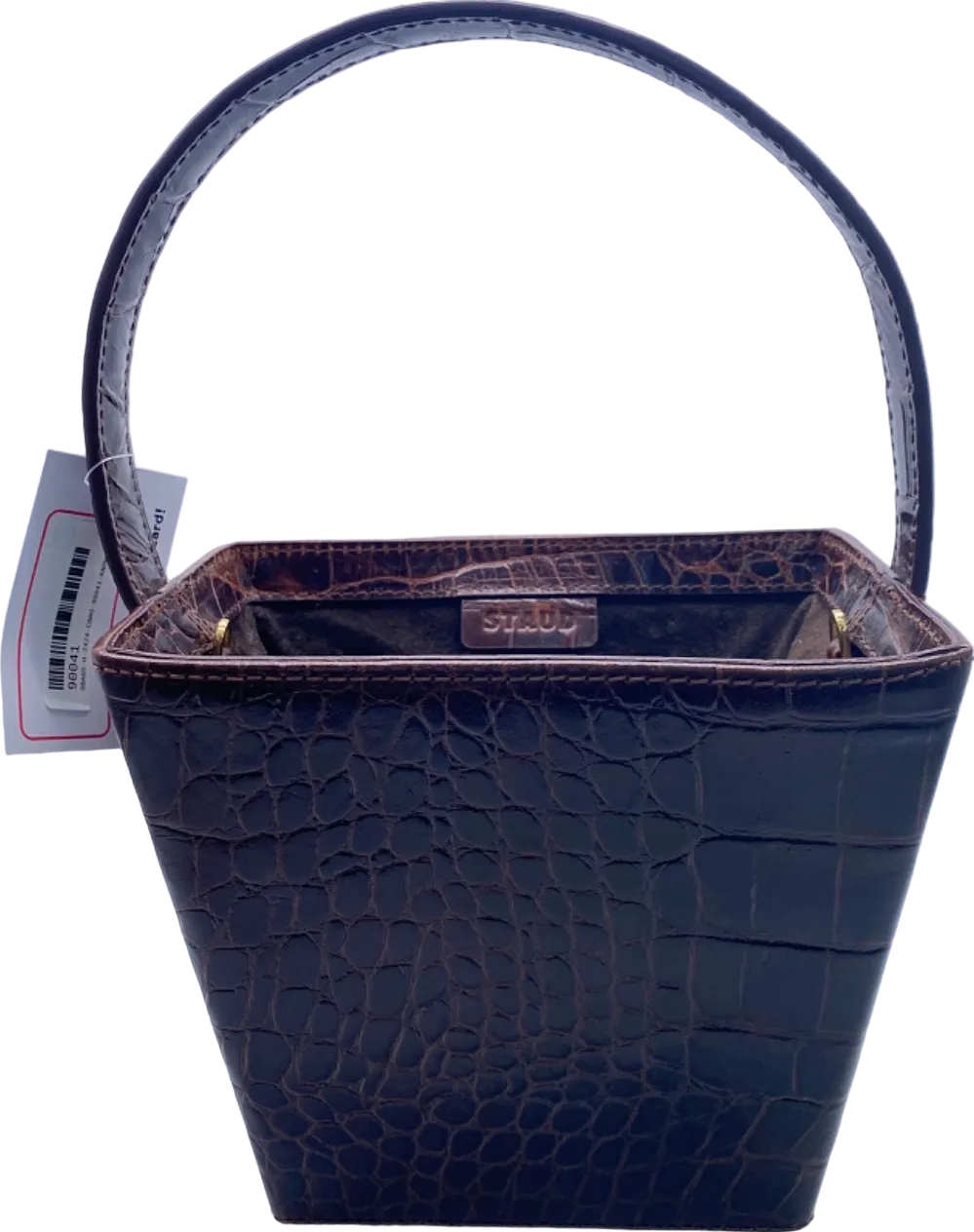 STAUD Brown Edie Croc-Embossed Leather Bucket Bag