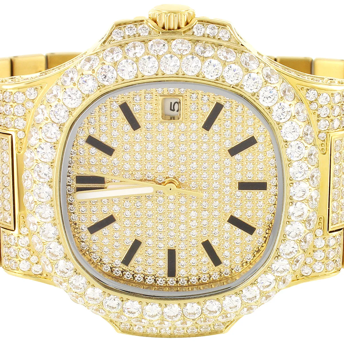 Steel 14k Gold Finish Solitaire Bezel Luxury Men's Watch