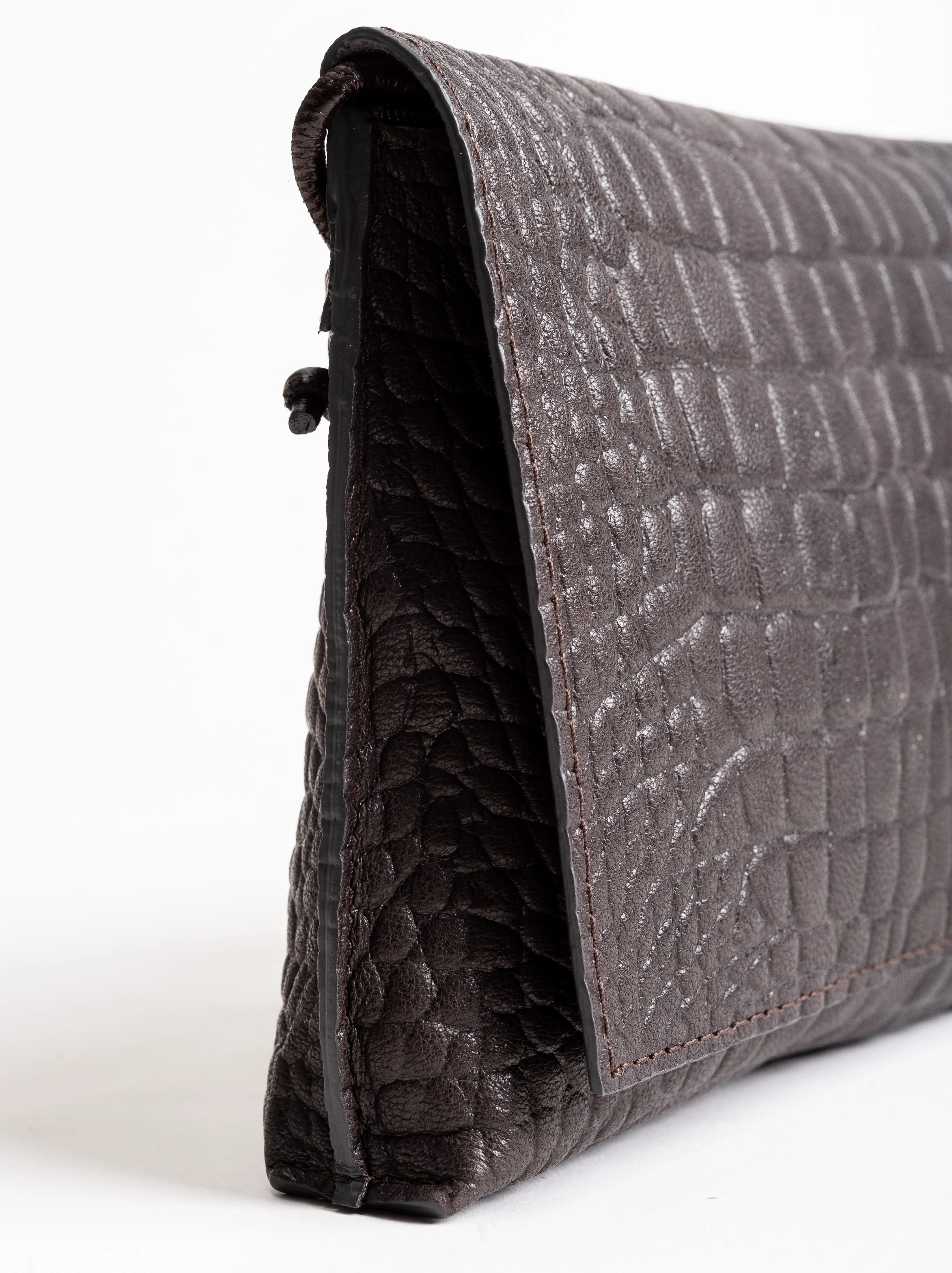 strappy foldover - ebony soft-embossed croc