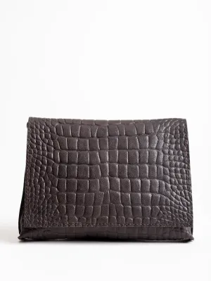 strappy foldover - ebony soft-embossed croc