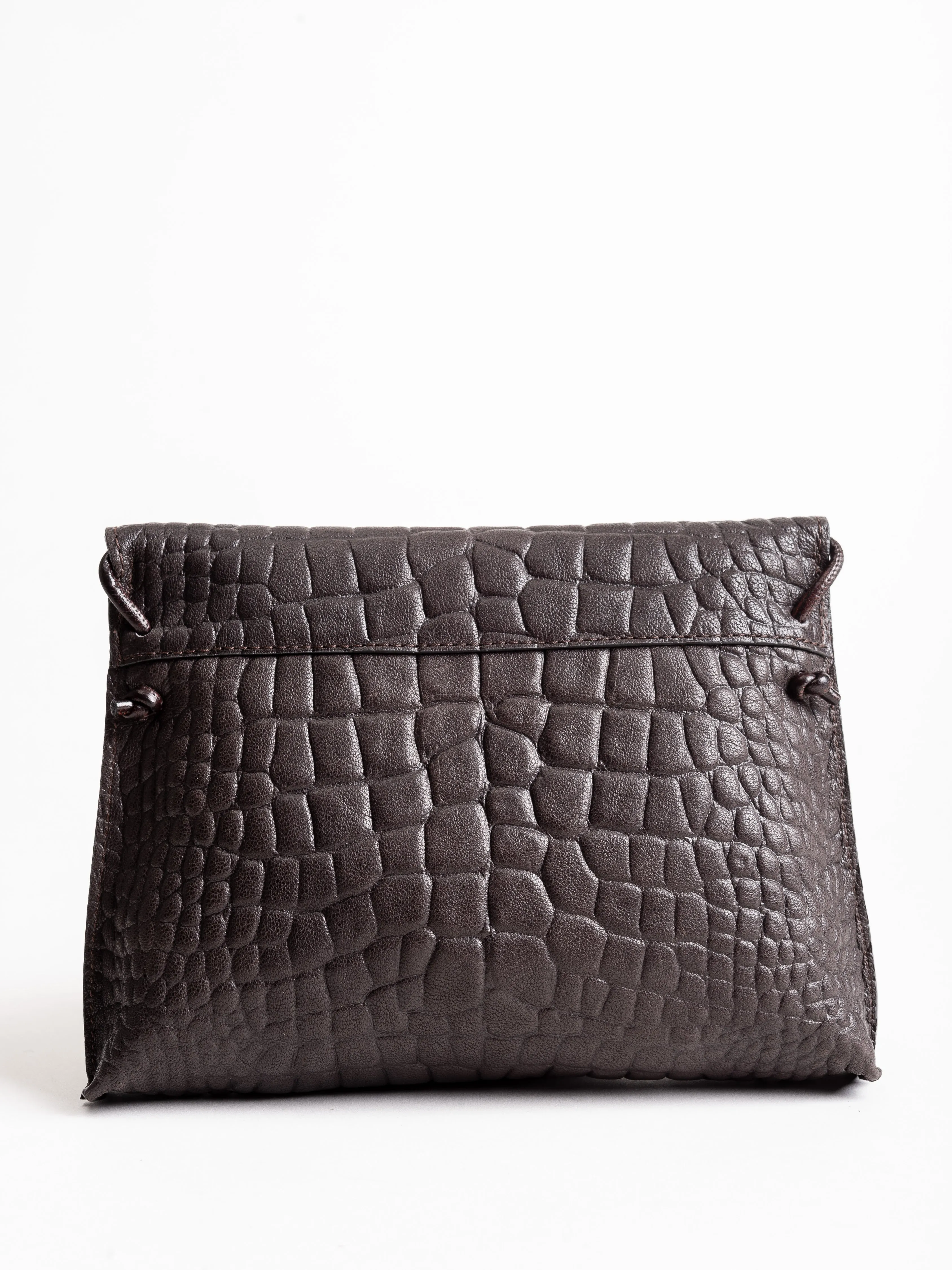 strappy foldover - ebony soft-embossed croc