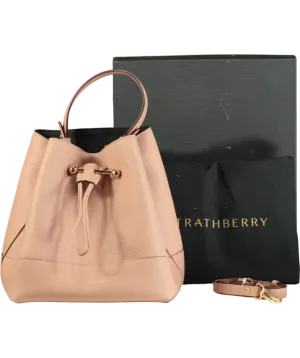 Strathberry Pink Lana Osette Midi Bucket Bag with detachable shoulder strap