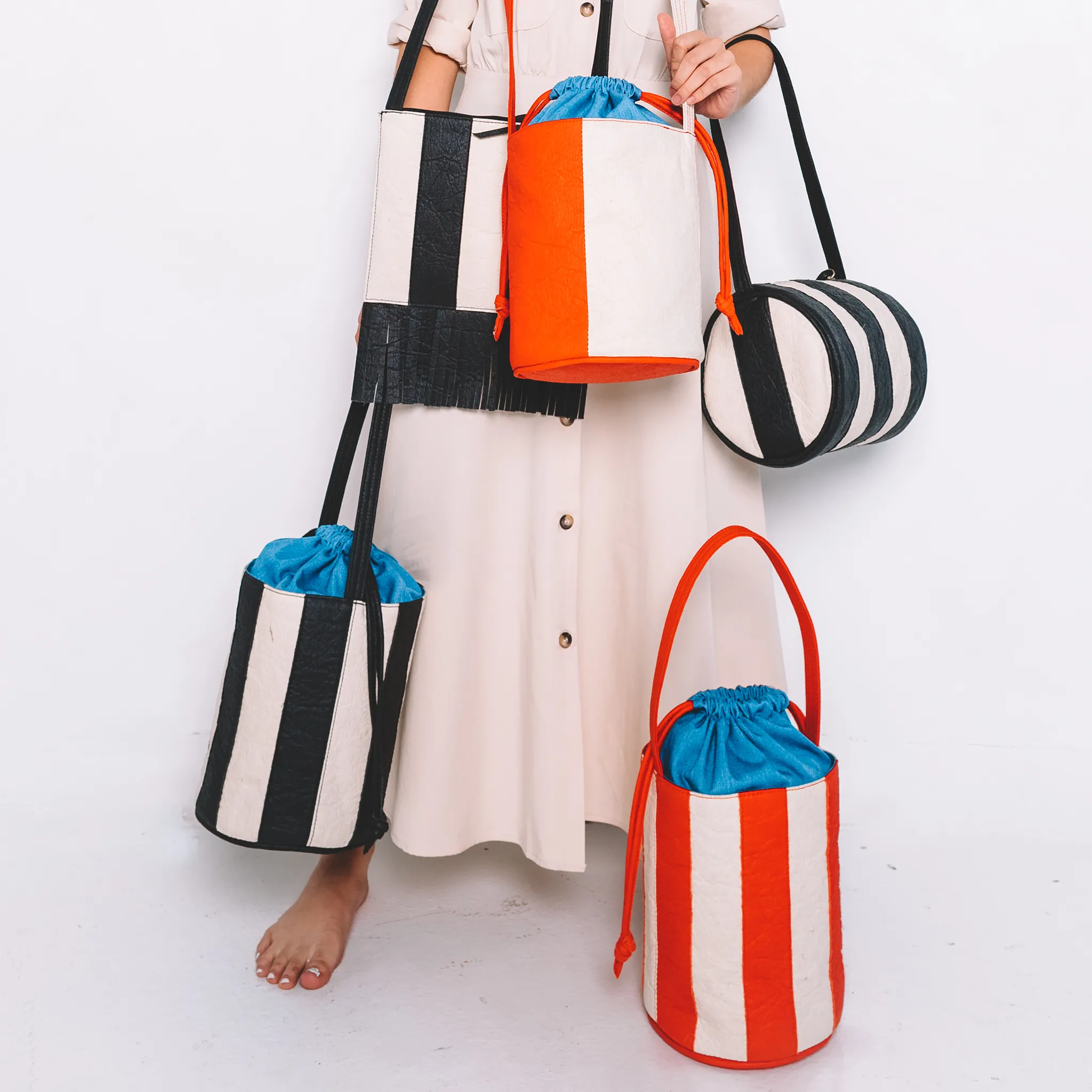 Stripe Bucket Bag • Flamme   Natural