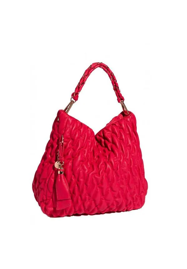Stroll In The Park Red Quilted Hobo Bag