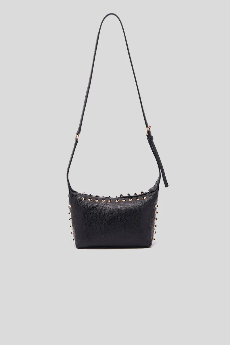 Studs Lucine Small Shoulder Bag Tumbled Leather - Black
