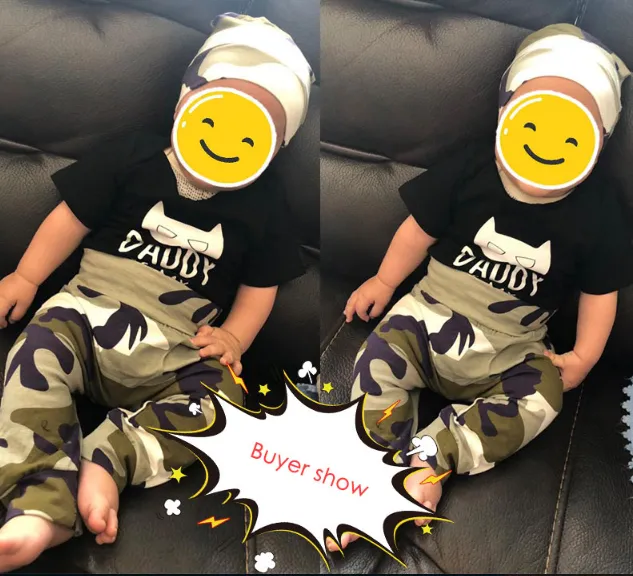 Stylish 3 Piece Kids Summer Outfit With Hat Black & Camo print