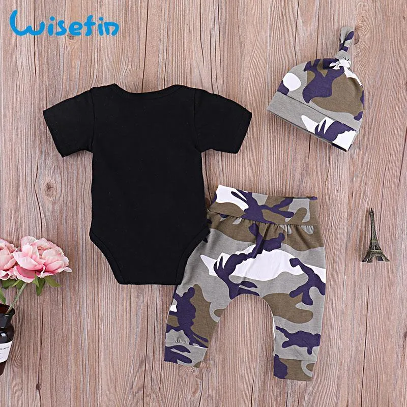 Stylish 3 Piece Kids Summer Outfit With Hat Black & Camo print