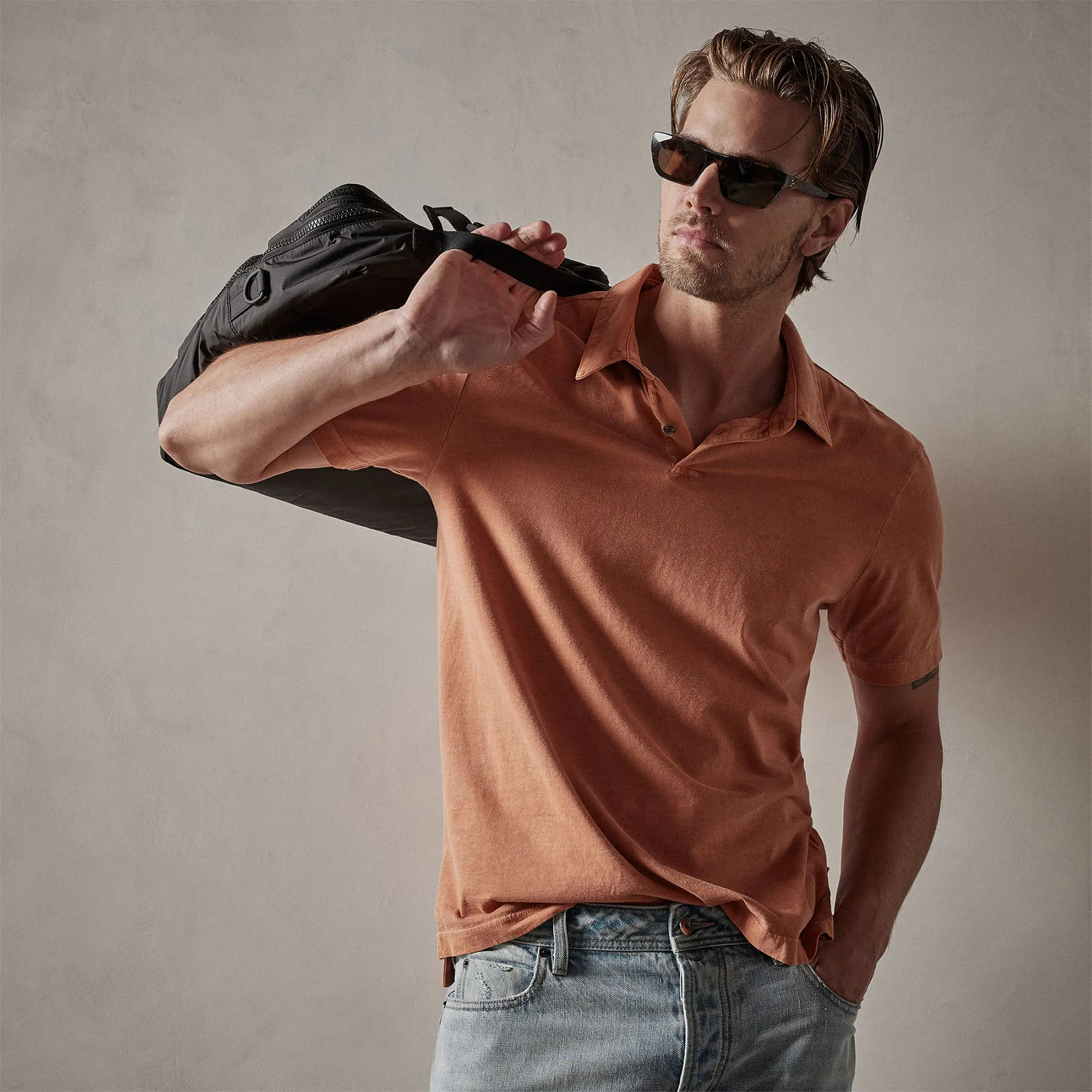 Sueded Jersey Polo - Bonfire Pigment