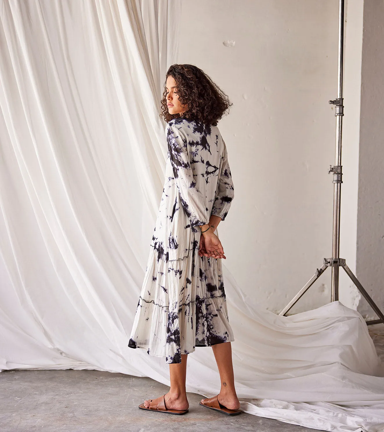 Summer Dress Cotton White Black-Fashion Edit Indian Summer-KW801-Khara Kapas
