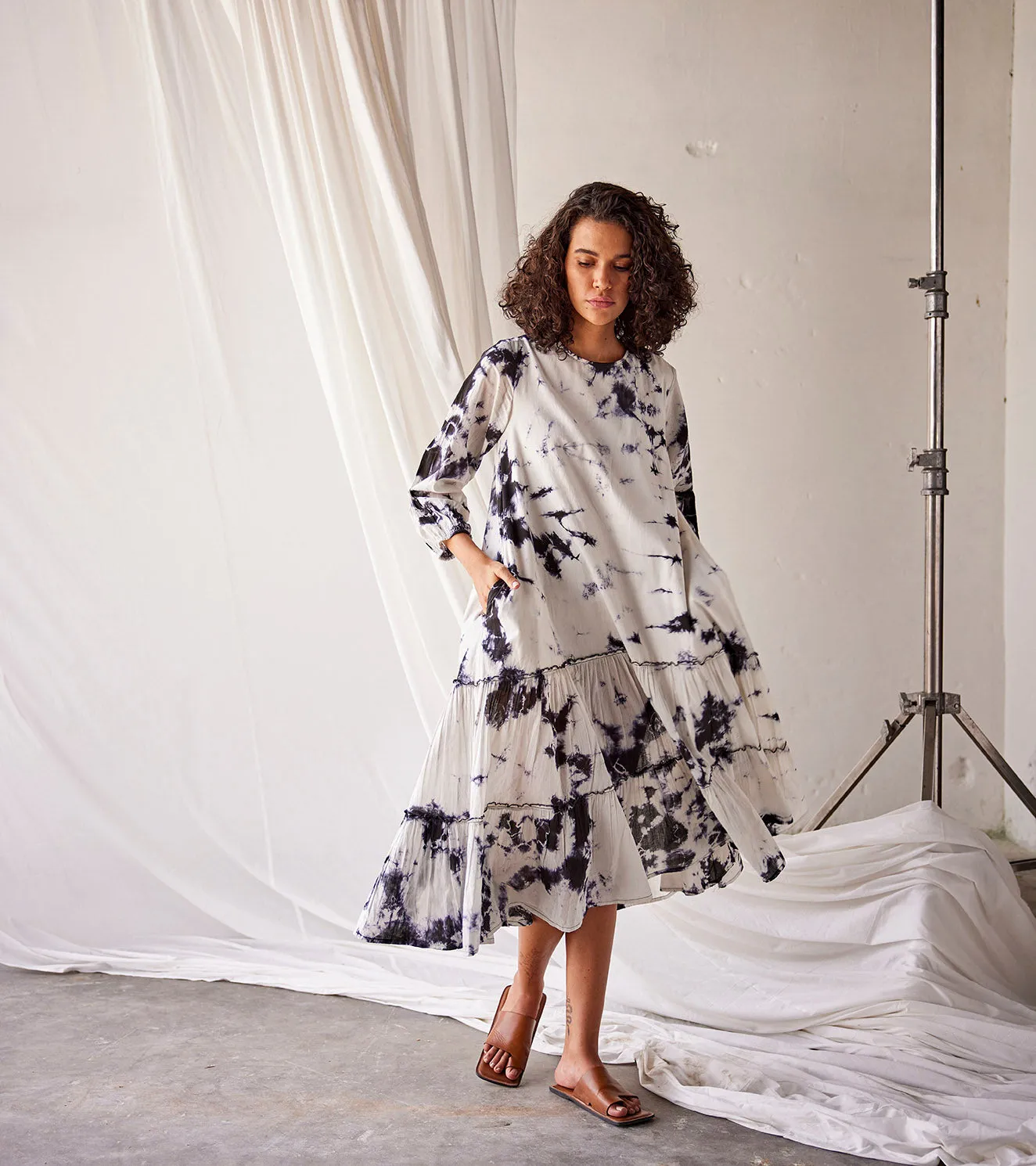 Summer Dress Cotton White Black-Fashion Edit Indian Summer-KW801-Khara Kapas