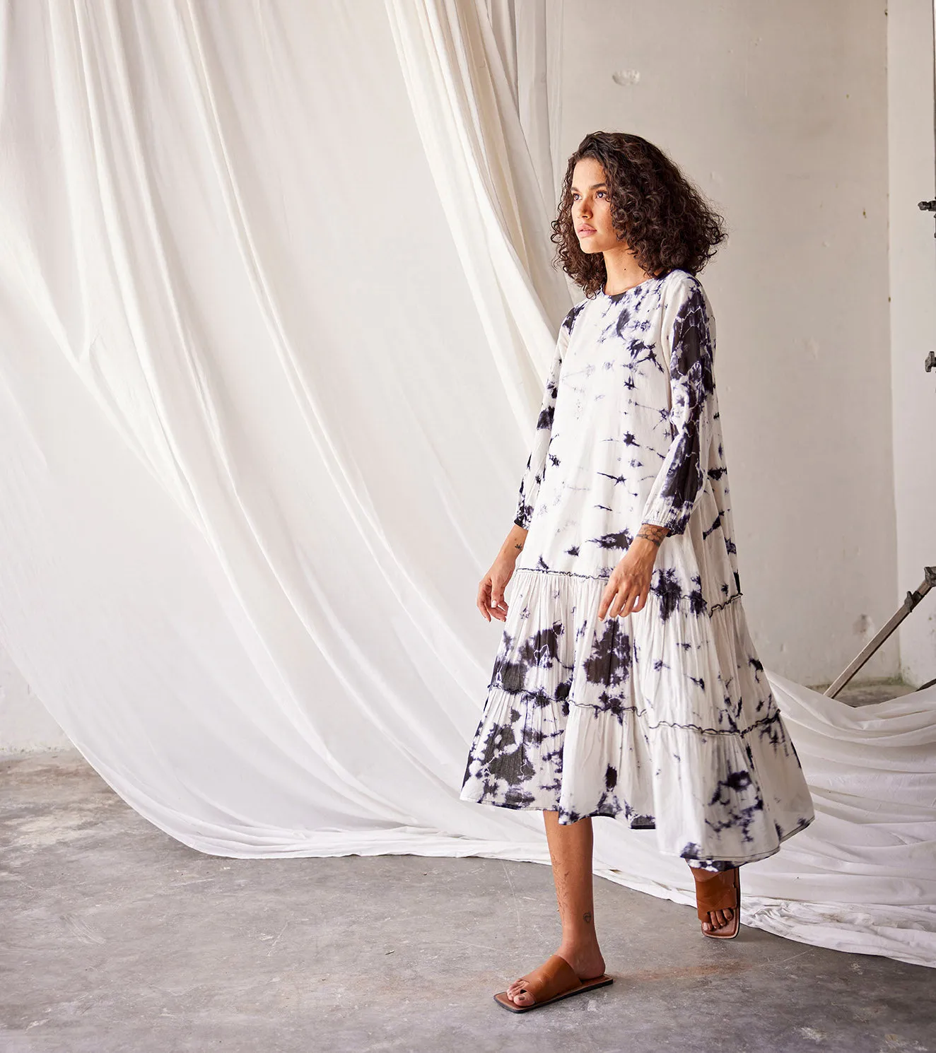 Summer Dress Cotton White Black-Fashion Edit Indian Summer-KW801-Khara Kapas