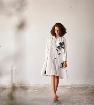 Summer Dress Poplin Gathers-White-Fashion Edit Indian Summer-KW795-Khara Kapas