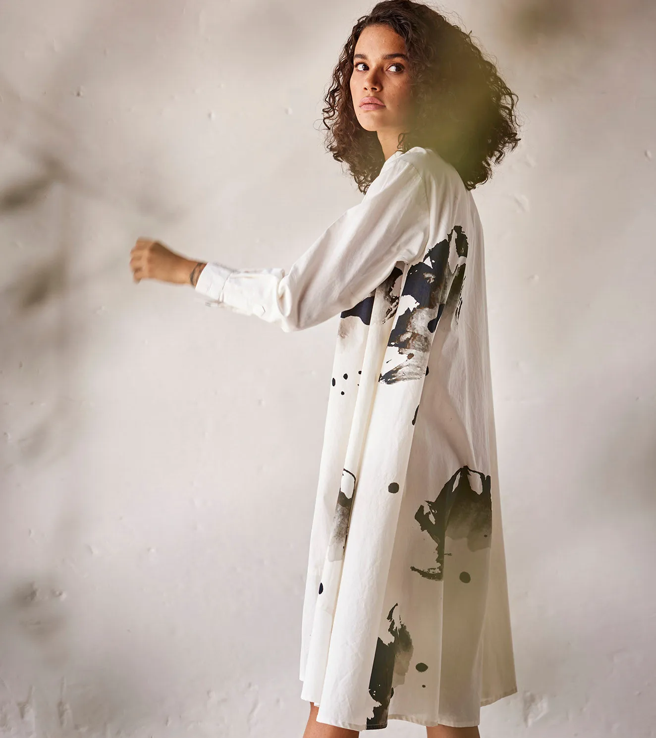 Summer Dress Poplin Gathers-White-Fashion Edit Indian Summer-KW795-Khara Kapas