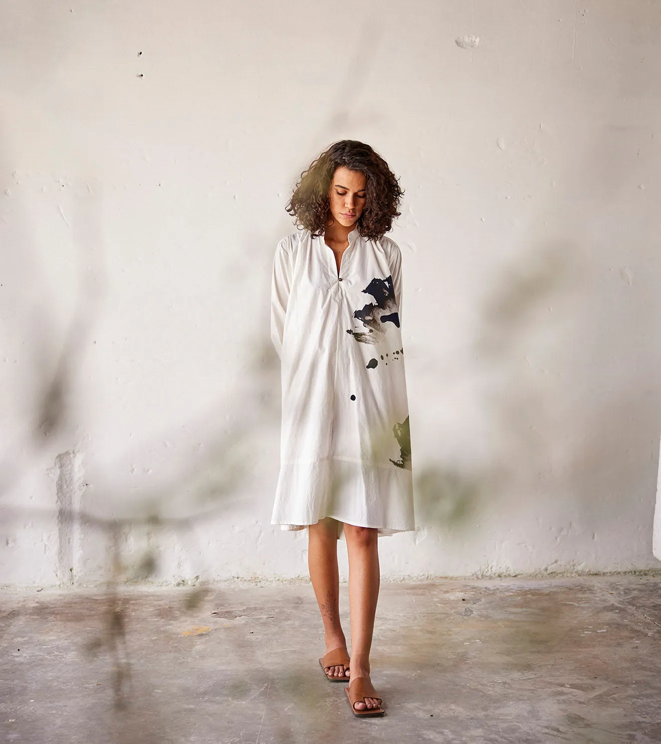 Summer Dress Poplin Gathers-White-Fashion Edit Indian Summer-KW795-Khara Kapas