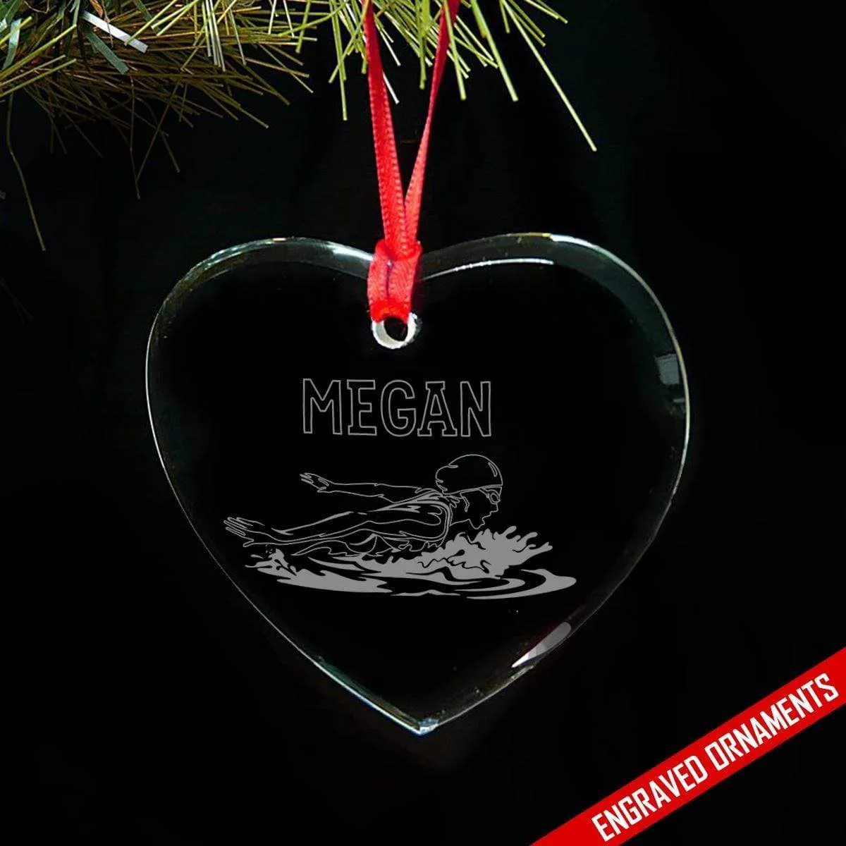 Swimming CUSTOM Engraved Glass Ornament