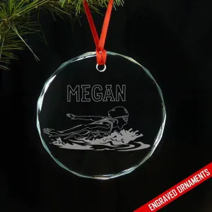 Swimming CUSTOM Engraved Glass Ornament