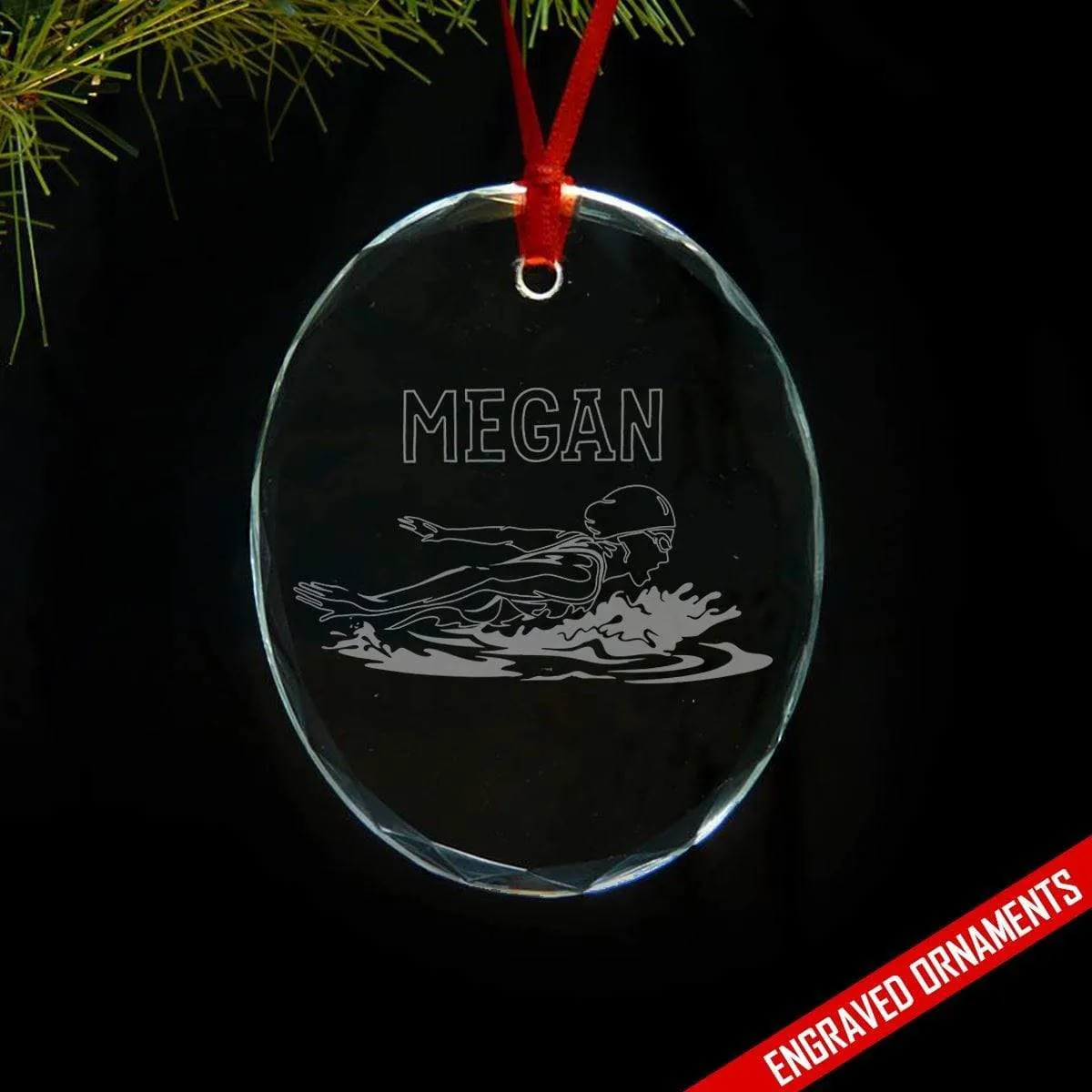 Swimming CUSTOM Engraved Glass Ornament