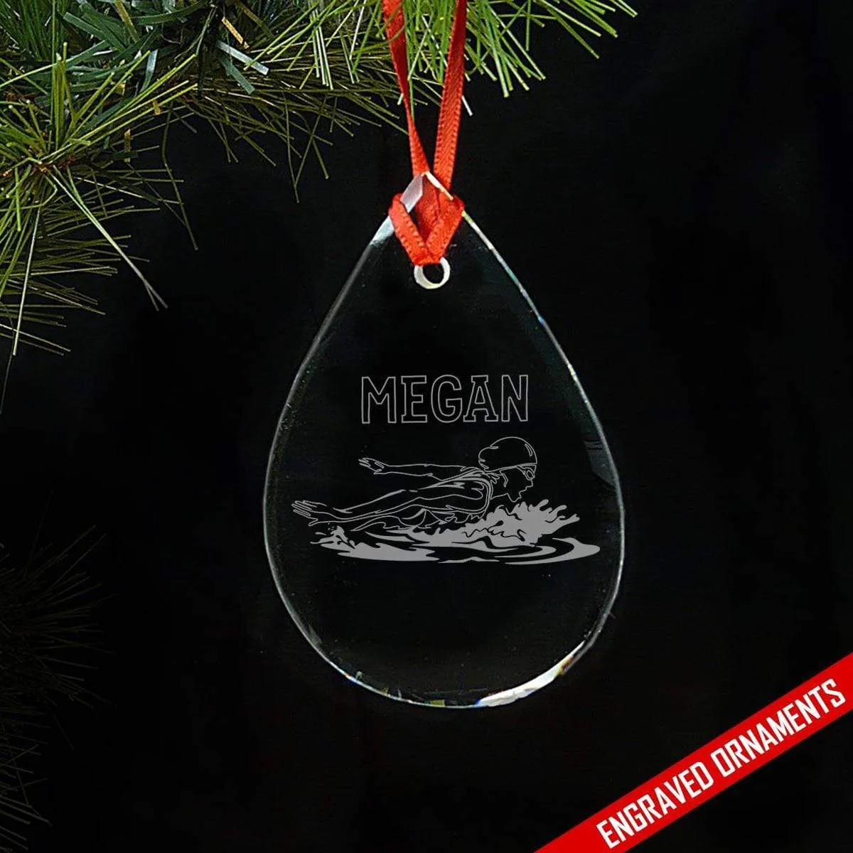 Swimming CUSTOM Engraved Glass Ornament