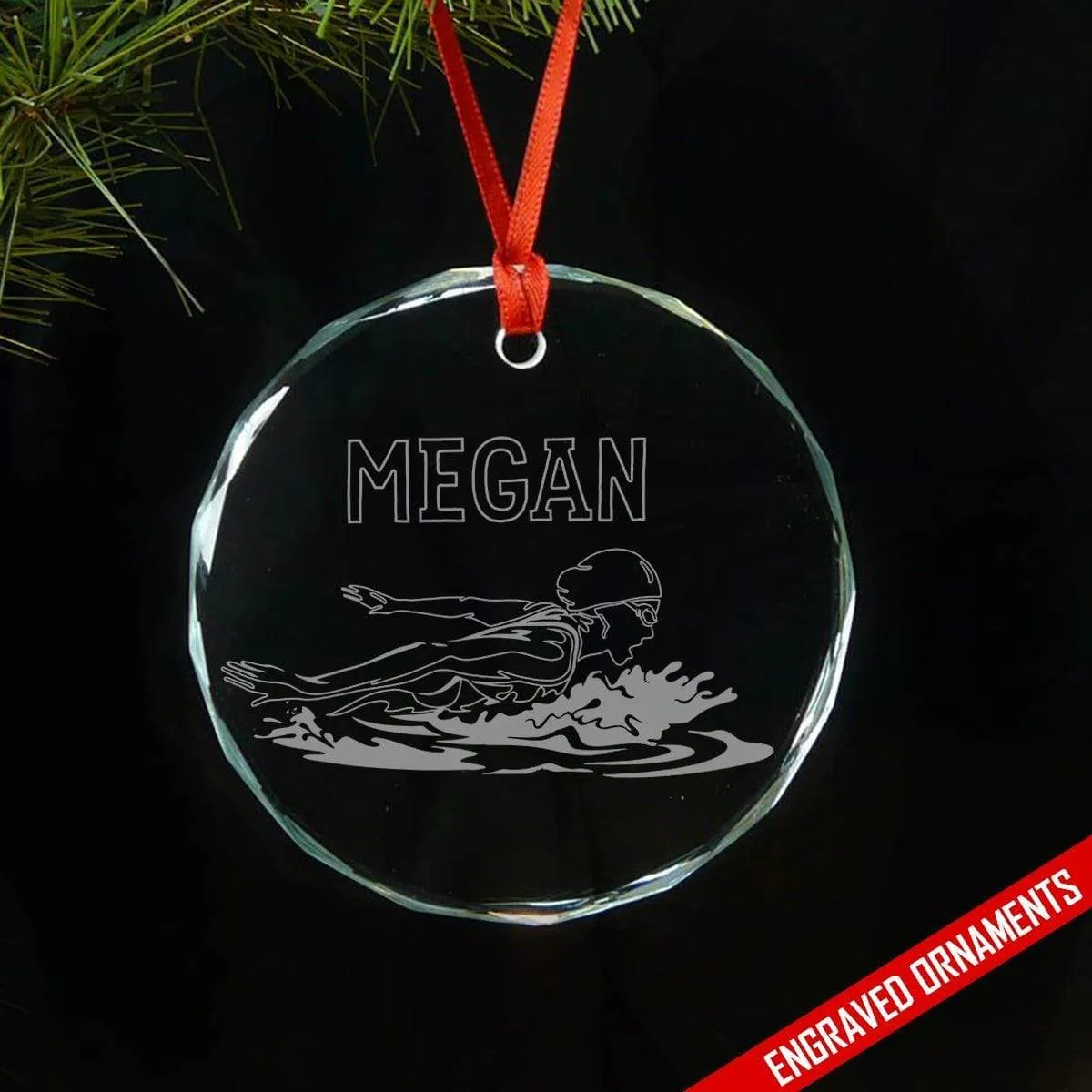 Swimming CUSTOM Engraved Glass Ornament