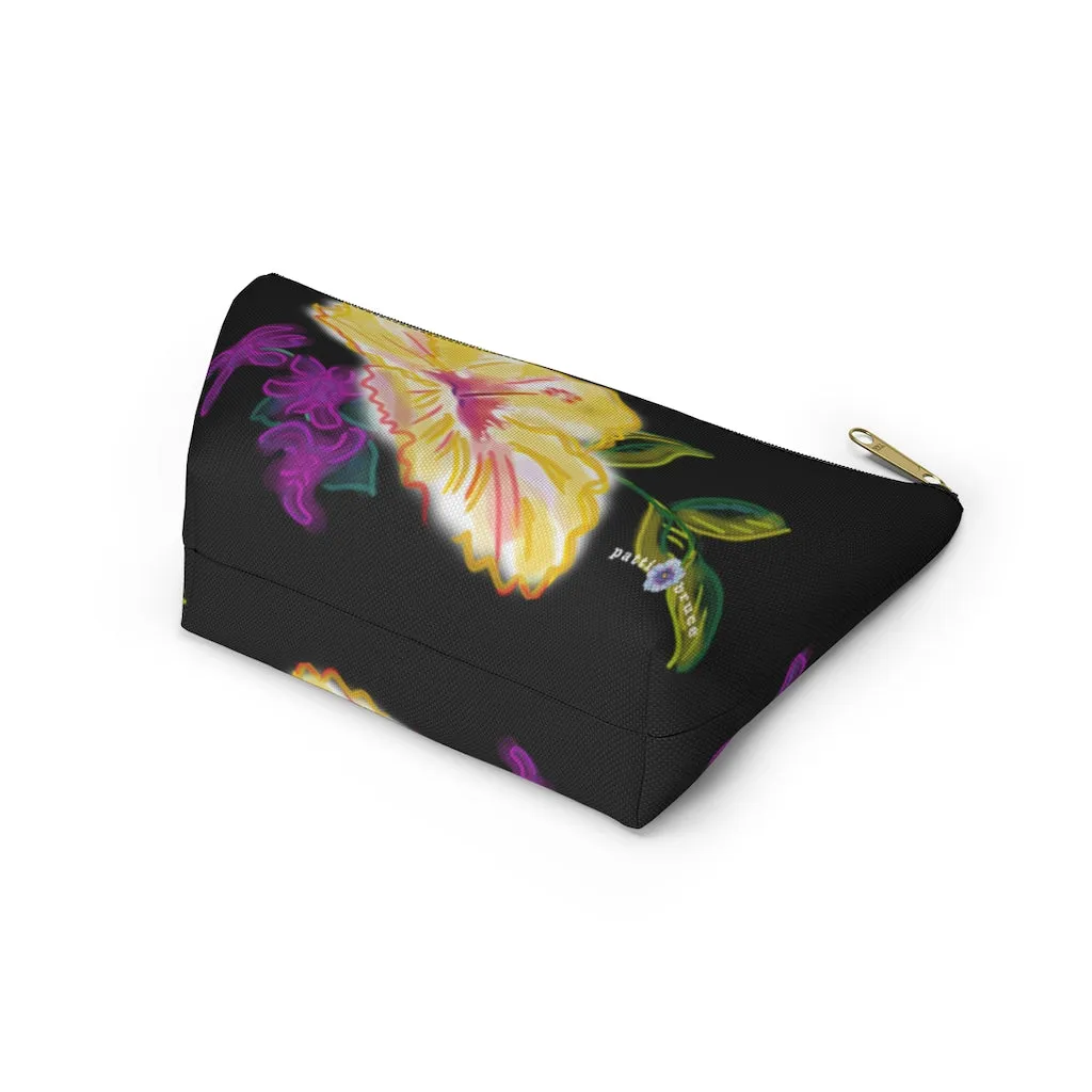 T-Bottom Accessory Pouch:  "Electric" Yellow Hibiscus - Black