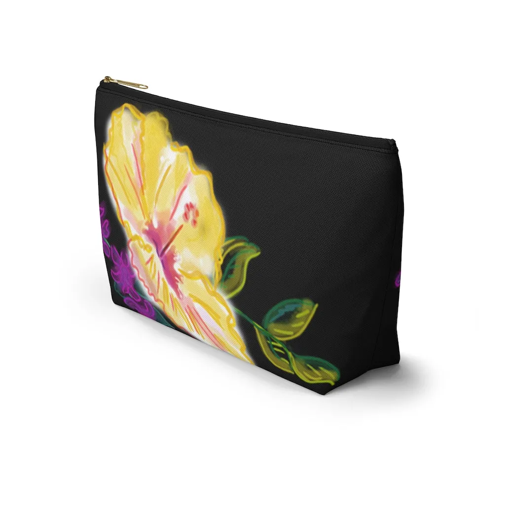 T-Bottom Accessory Pouch:  "Electric" Yellow Hibiscus - Black