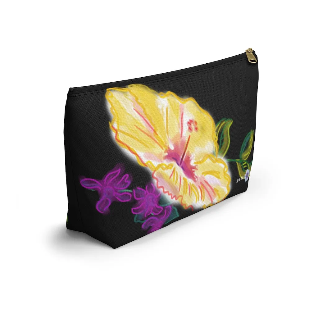 T-Bottom Accessory Pouch:  "Electric" Yellow Hibiscus - Black