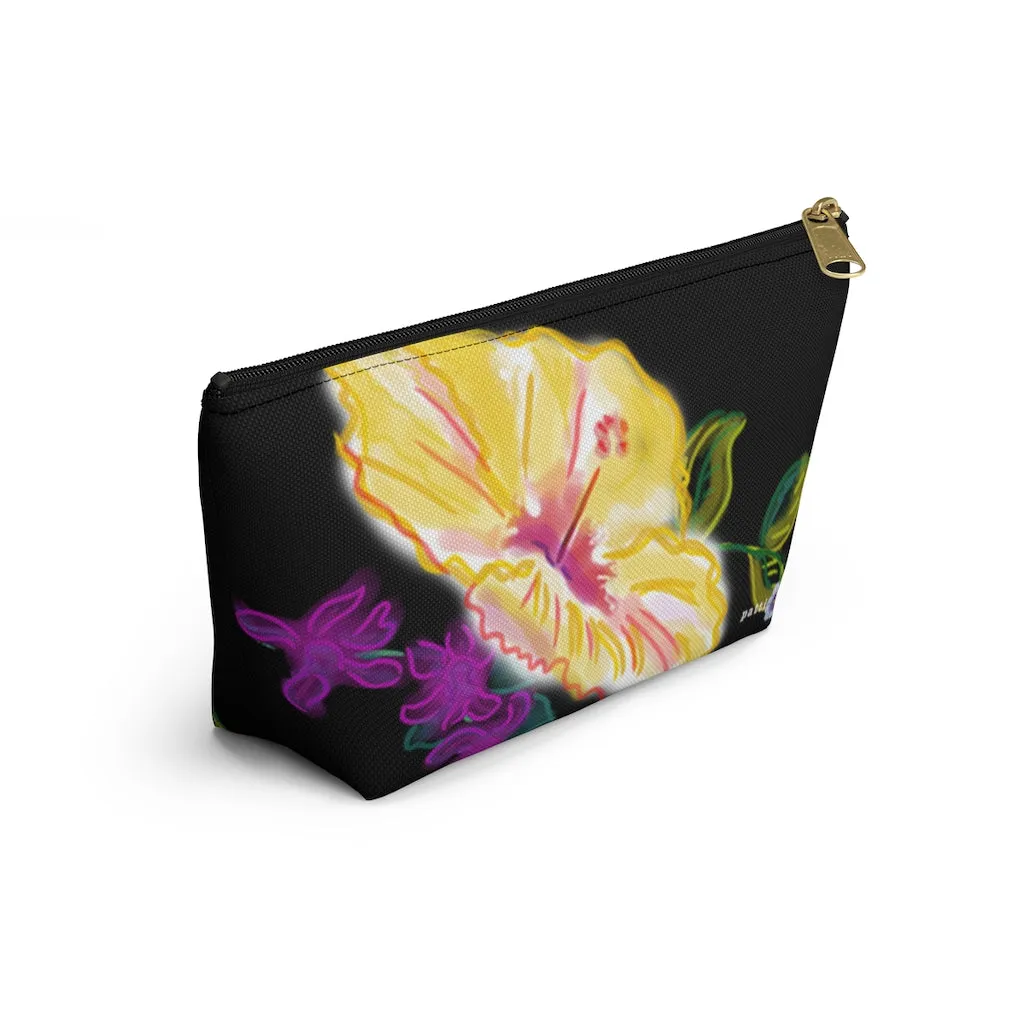 T-Bottom Accessory Pouch:  "Electric" Yellow Hibiscus - Black